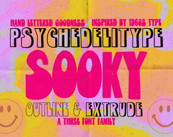 Famille de polices Psychedelitype Sooky - polices des années 70 - polices groovy - polices rétro - polices hippie - police vintage des années 70 - police unique - police sans empattement