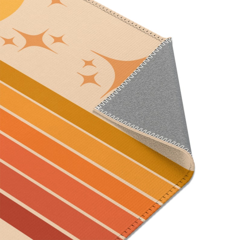 70er Boho Rainbow & Star Area Teppich | 70er Jahre Teppiche | 70er Regenbogen Teppich | 70er Jahre Boho Kinderzimmer Dekor | retro 70er Teppiche | orange 70er Teppiche | warmer Ton Bild 5