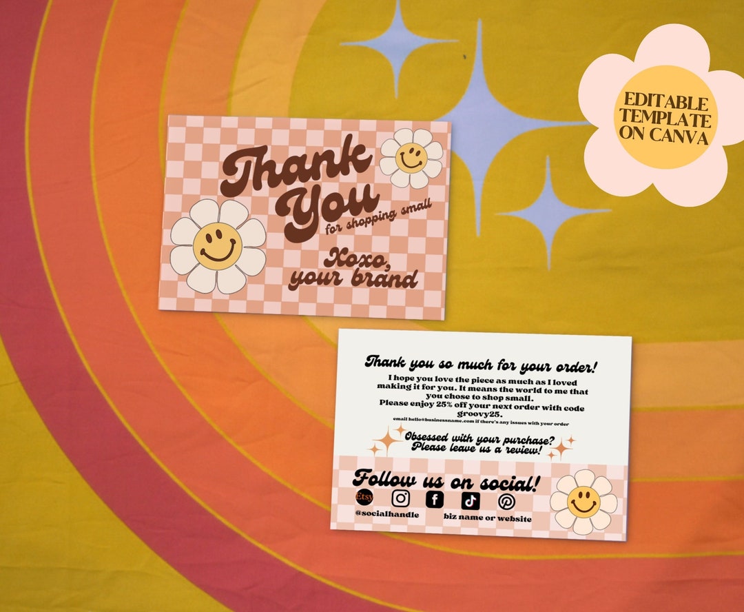 Smiley Checkered Thank You Card Retro Thank You Card Small Etsy