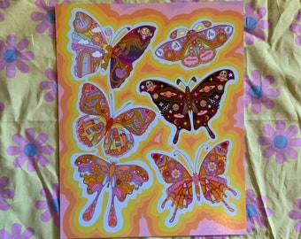 Social Butterflies print | 70s butterflies | 70s art | 70s decor | hippie art | hippie decor | mental health art | retro art