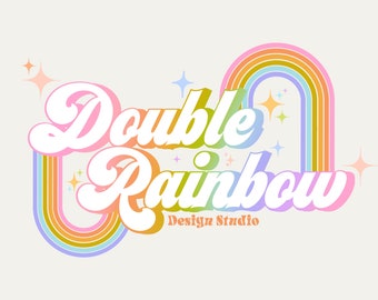 Retro Rainbow Logo Design - Customize with your brand name | 70s logo | retro rainbow 70s logo | custom 70s logo | groovy logo | boho logo