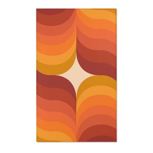 70s boho star and wave area rug | 70s rugs | 70s rainbow rug | 70s boho nursery decor | retro 70s rugs | orange 70s rugs | warm toned rug 36" × 60"