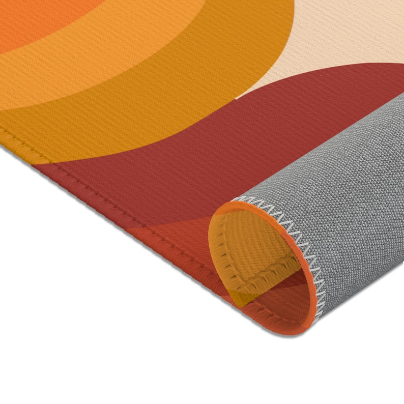 70s boho star and wave area rug | 70s rugs | 70s rainbow rug | 70s boho nursery decor | retro 70s rugs | orange 70s rugs | warm toned rug image 5