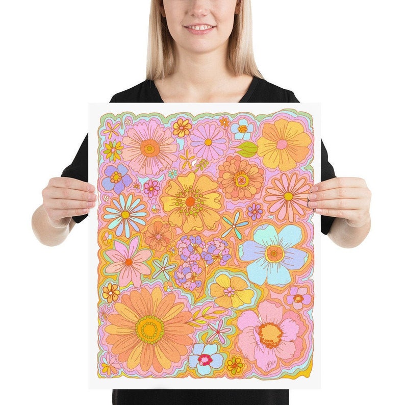Rainbow Flower Power Poster | Colorful Floral Print Poster | 70s ...