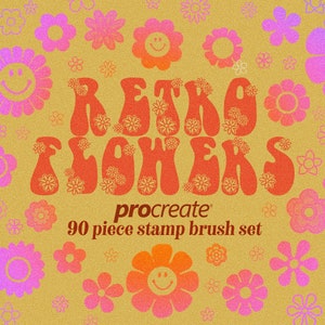 Retro Flowers Procreate Stamp Brushes - Flower Brushes - 70s Flowers ...