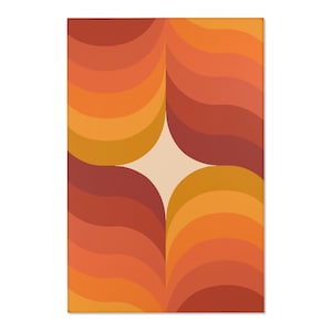 70s boho star and wave area rug | 70s rugs | 70s rainbow rug | 70s boho nursery decor | retro 70s rugs | orange 70s rugs | warm toned rug 24" × 36"