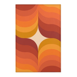 70s boho star and wave area rug | 70s rugs | 70s rainbow rug | 70s boho nursery decor | retro 70s rugs | orange 70s rugs | warm toned rug 48" × 72"