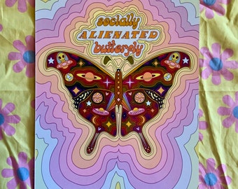 Socially Alienated Butterfly print | 70s butterflies | 70s art | 70s decor | hippie art | hippie decor | retro art