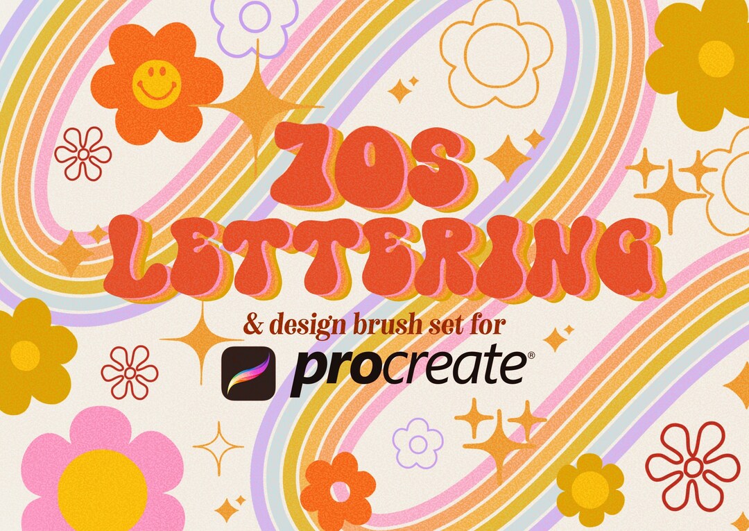 70s Lettering Procreate Brush & Stamp Set - Retro Lettering Brushes ...