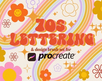 Conjunto de pinceles y sellos Procreate de letras de los años 70 - Pinceles de letras retro - Pinceles de letras Procreate - Pinceles Procreate vintage - Pincel hippie