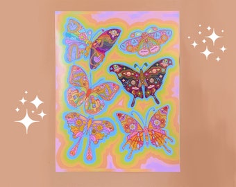 Social Butterfly Poster- Butterfly Print - Butterfly Art Print - 70s Butterflies Print - Retro Art - 70s Home Decor - 70s Art - Hippie Home