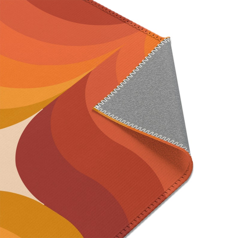 70s boho star and wave area rug | 70s rugs | 70s rainbow rug | 70s boho nursery decor | retro 70s rugs | orange 70s rugs | warm toned rug image 6