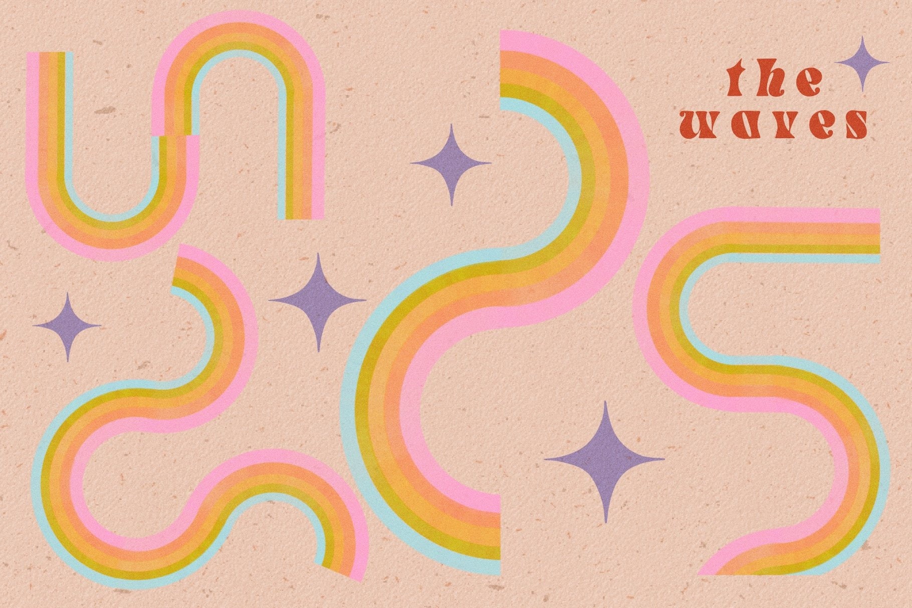 Retro Rainbows Illustration Pack - Vector & PNGS - 70s Rainbow ...