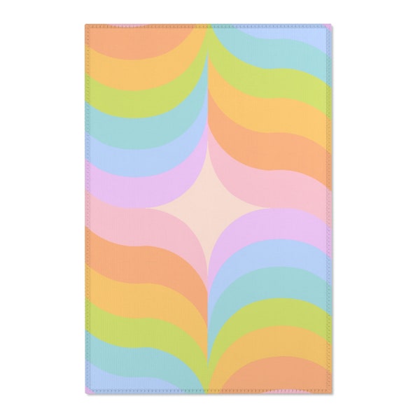 Pastel Rainbow 70s boho star and wave area rug | 70s rugs | 70s rainbow rug | 70s nursery decor | retro 70s rugs | rainbow | rainbow rugs