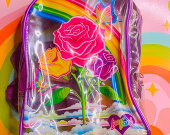 Super Rare Lisa Frank Vintage Mini Backpack with roses, butterflies and sky | Clear Lisa Frank Backpack | Vintage Lisa Frank