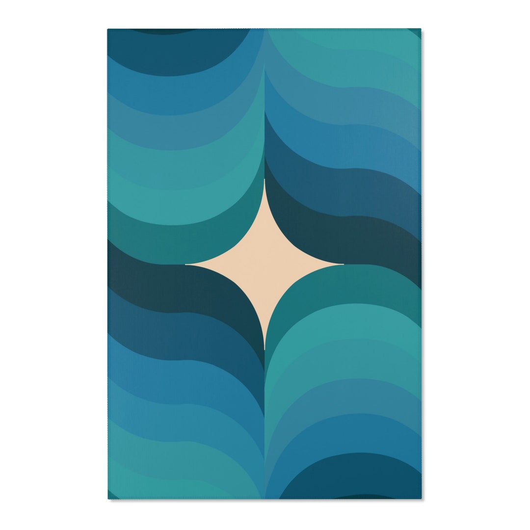 Teal 70s Boho Star and Wave Area Rug | 70s Rugs | 70s Rainbow Rug | 70s ...