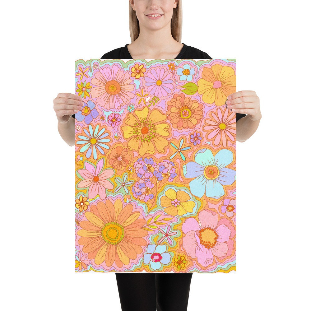 Rainbow Flower Power Poster | Colorful Floral Print Poster | 70s ...