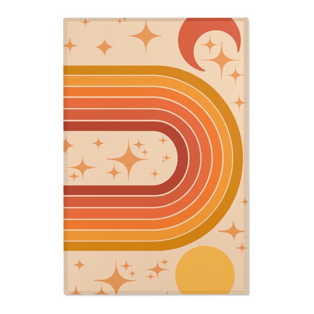 70s Boho Rainbow & Star Area Rug | 70s Rugs | 70s Rainbow Rug | 70s ...
