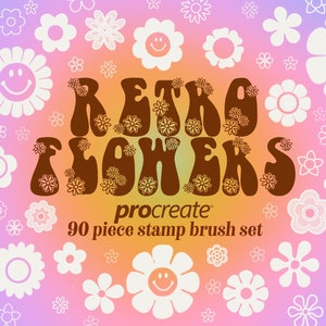Retro Flowers Procreate Stamp Brushes - pędzle kwiatowe - pędzle kwiatowe z lat 70. - pędzle procreate z lat 70. - pędzle procreate hippie