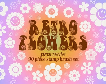 Retro Flowers Procreate-stempelborstels - bloemenpenselen - bloemenborstels jaren 70 - penselen jaren 70 voortplanten - penselen hippie voortplanten