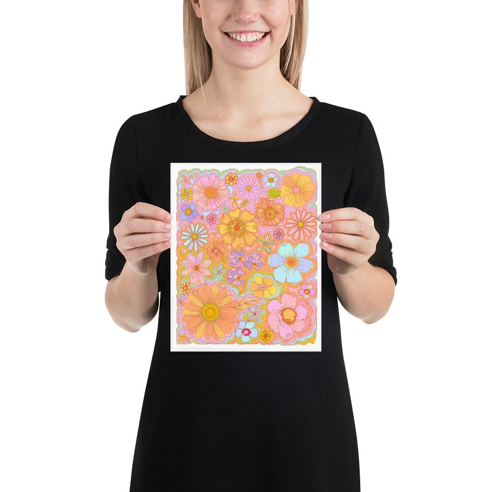 Rainbow Flower Power Poster | Colorful Floral Print Poster | 70s ...