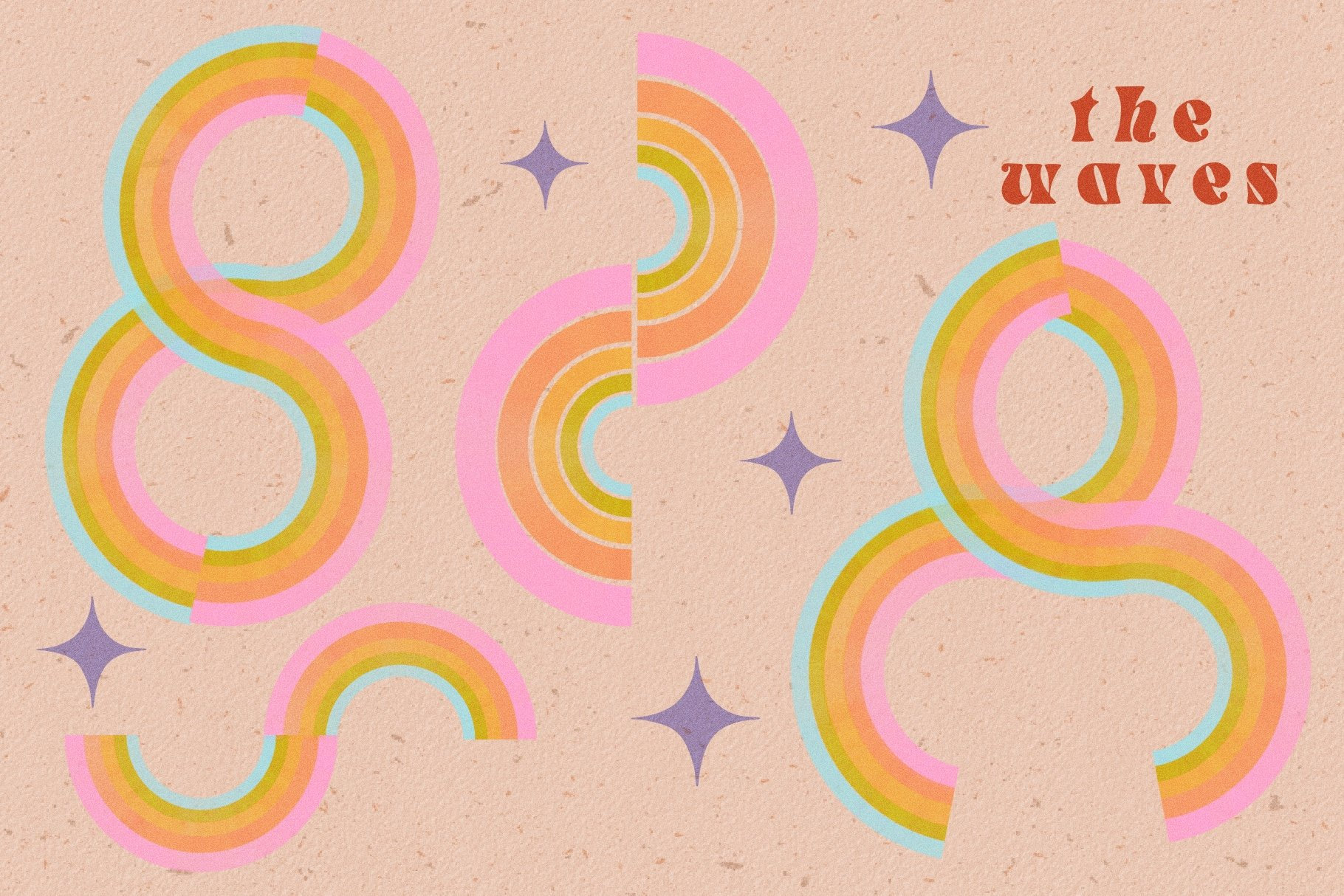 Retro Rainbows Illustration Pack - Vector & PNGS - 70s Rainbow ...
