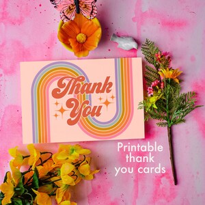 Double Rainbow Thank You Card - Printable Thank You Cards - Print at home thank you card - 70s thank you cards - retro thank you card