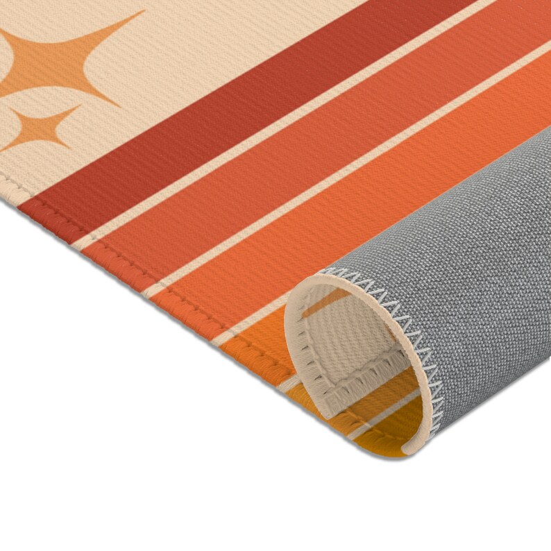70er Boho Rainbow & Star Area Teppich | 70er Jahre Teppiche | 70er Regenbogen Teppich | 70er Jahre Boho Kinderzimmer Dekor | retro 70er Teppiche | orange 70er Teppiche | warmer Ton Bild 6