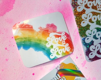 Dear Darling Love is love watercolor Sticker / Love is Love Stickers / Rainbow Stickers / Pride Stickers / Colorful Sticker