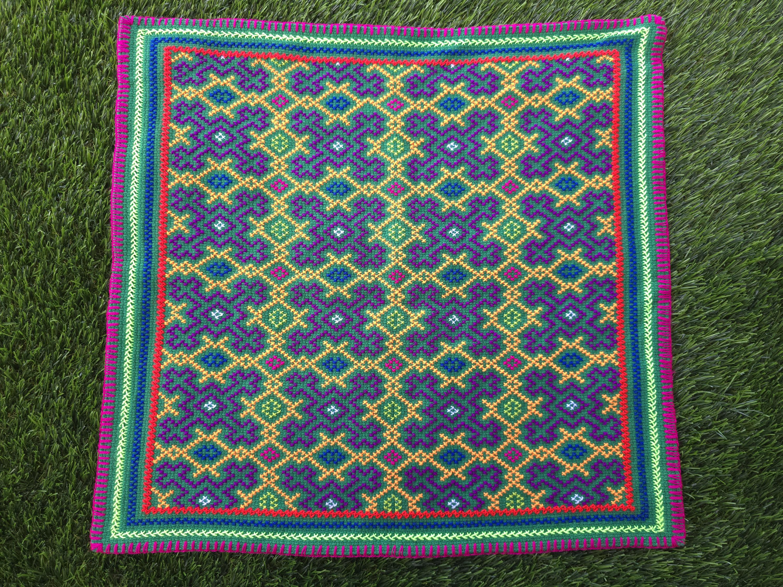 46x44cm-Icaro of cosmic anaconda hummingbird medicinal Shipibo textile ayahuasca vision altar clothing, shamanic art chacruna leaves
