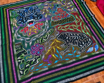 Shamanic icaro Shipibo Giant embroidery tapestry ayahuasca art and kambo vibes