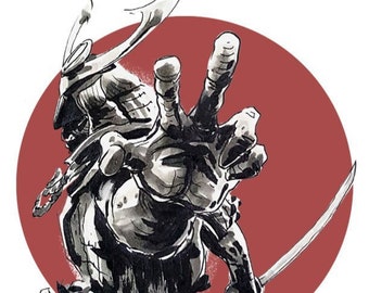 Rising Sun - Samurai Ink Illustration