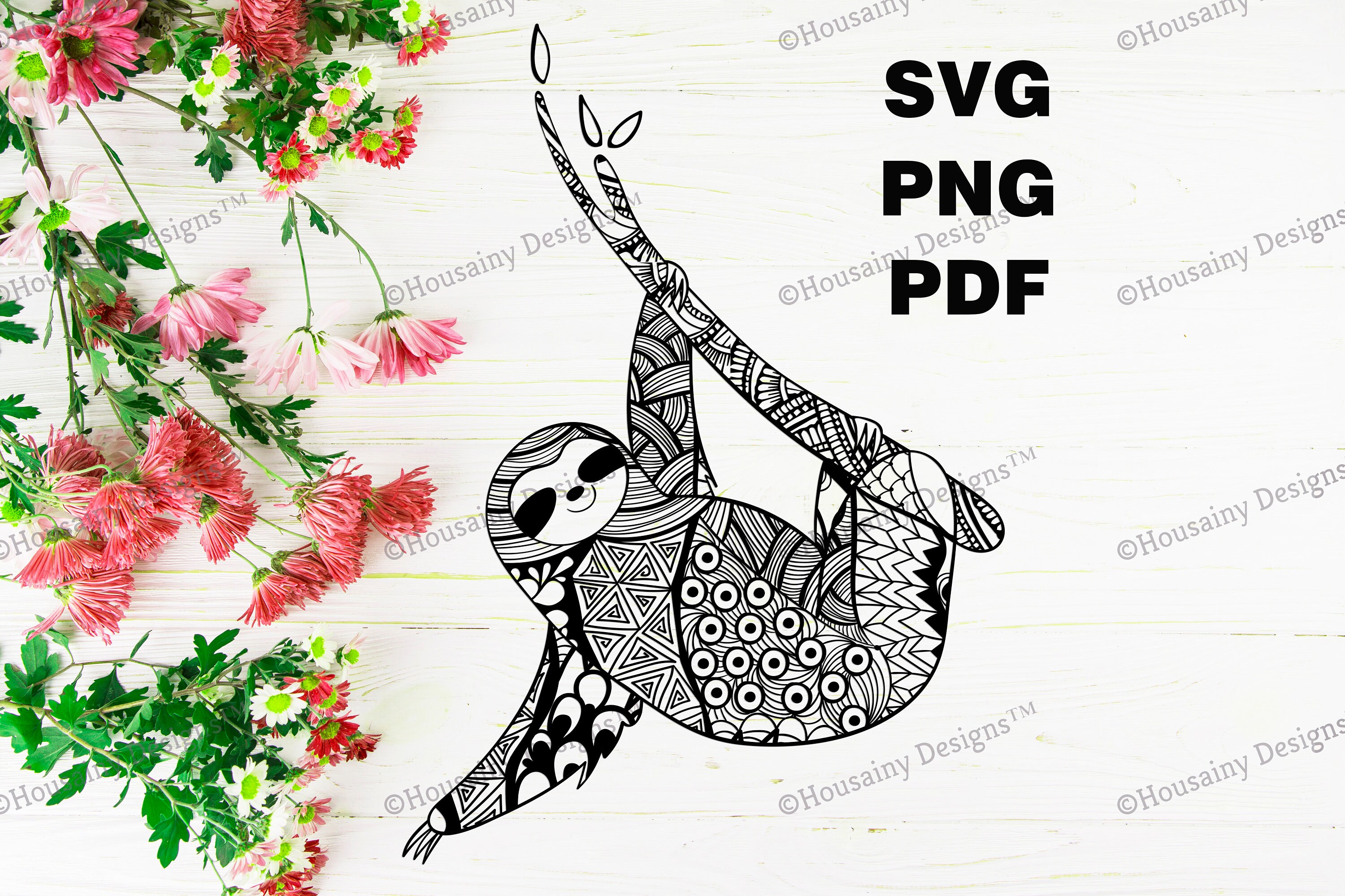 Download Free Hanging Sloth Mandala Zentangle Svg Sloth Clipart Sloth Etsy SVG Cut Files