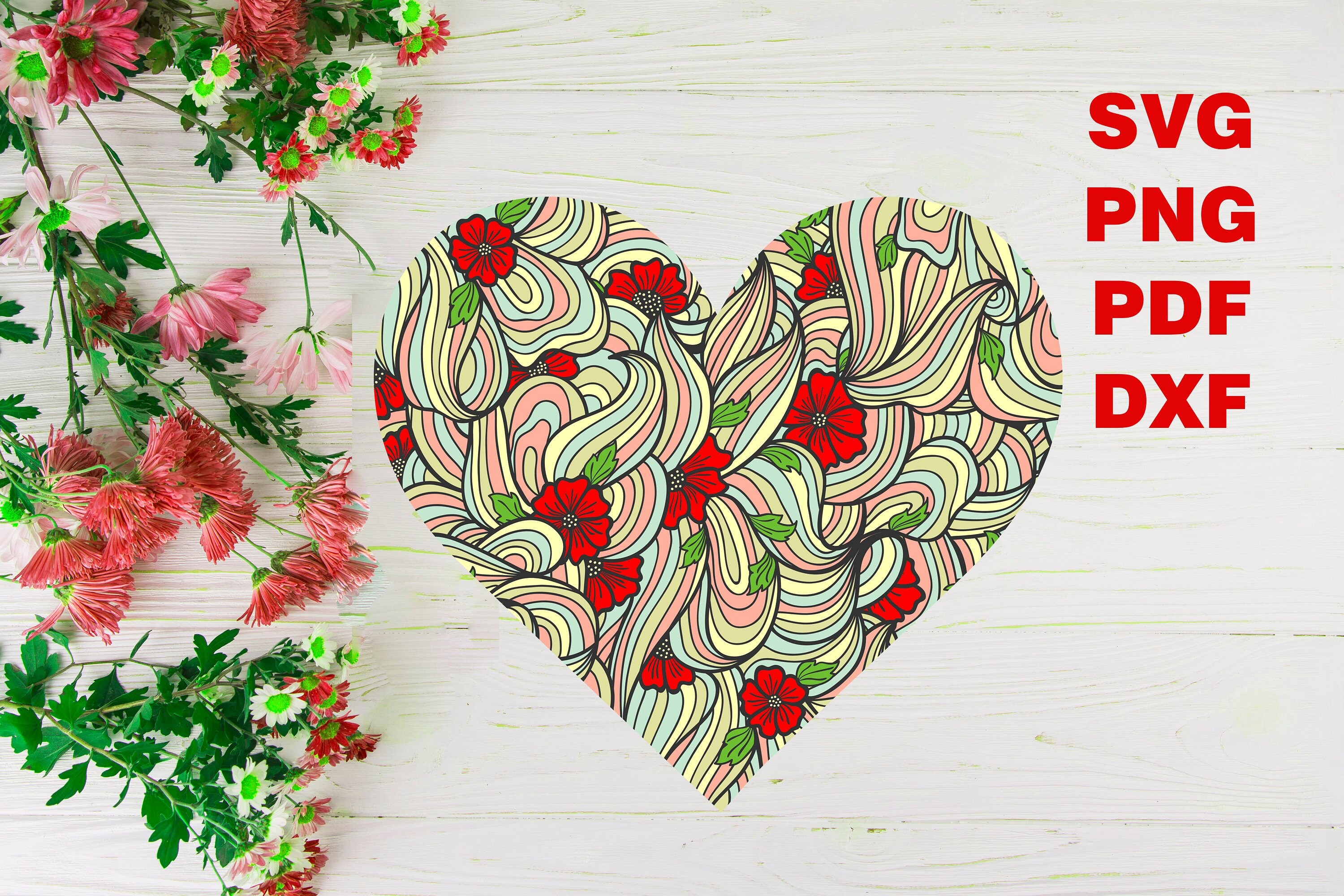 Heart Svgzentangle Heart Svg Floral Heart Svg Heart Cut Etsy