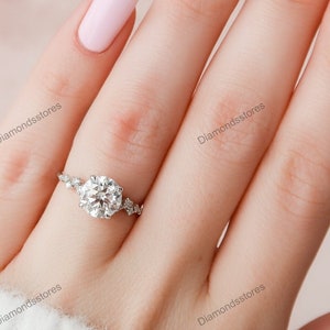 Round Moissanite Hidden Halo Ring, 1.00 Carat, 18K White Gold