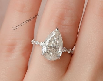 Pear Moissanite Engagement Ring: 14k Gold Hidden Halo, Vintage Style