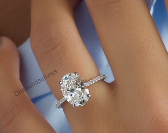 Vintage Oval Moissanite Ring | 18k Rose Gold Hidden Halo Engagement Ring