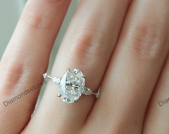 Oval Moissanite Engagement Ring, 14K Gold Vintage Hidden Halo, 3.00 Carat