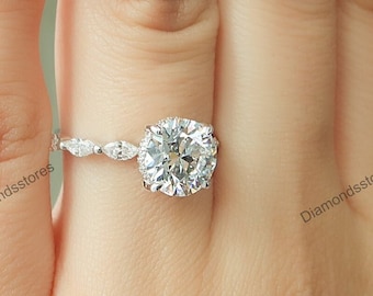 Round Moissanite Engagement Ring, Hidden Halo, 18K Gold