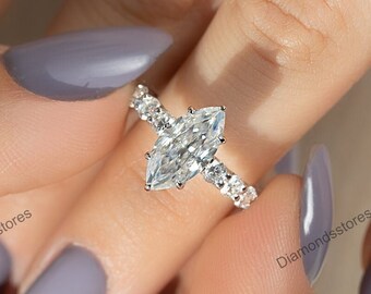 Marquise Moissanite Engagement Ring, Hidden Halo, Art Deco, Solid Gold