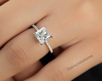 Princess Cut Moissanite Engagement Ring | Hidden Halo, 18K Gold