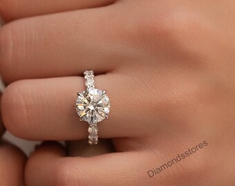 Vintage Moissanite Engagement Ring, 14K Gold Hidden Halo, Anniversary Gift