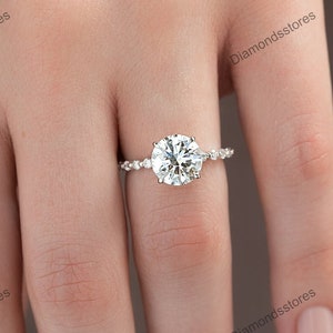 Moissanite engagement ring/ vintage engagement ring/hidden halo engagement ring/14k gold diamond ring/anniversary ring/promise ring/bridal ring/solid gold ring/ white gold ring/side stone ring/valentines gift/gift for woman/rose gold ring/unique ring