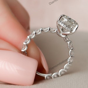 Pear Moissanite Engagement Ring, 14k White Gold Hidden Halo, 2.00 Carat