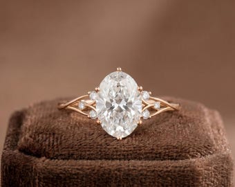 1,40Ct Oval Cut Moissanite Engagement ring, Vintage Inspired 14k Solid Gold Ring, Anniversary Gift For Her