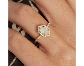 Oval Moissanite Halo Ring, Vintage Rose Gold Engagement Ring
