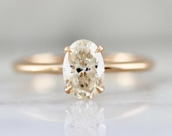 Handmade 14K Solid Gold Oval Cut Moissanite Engagement Ring (1.2CT)