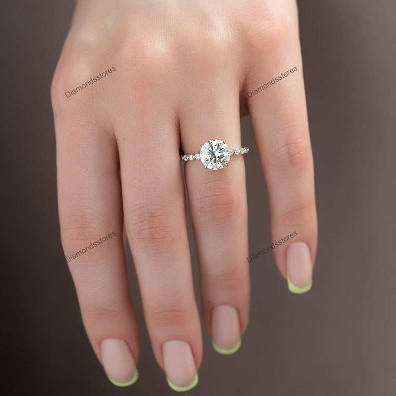 Moissanite engagement ring/ vintage engagement ring/hidden halo engagement ring/14k gold diamond ring/anniversary ring/promise ring/bridal ring/solid gold ring/ white gold ring/side stone ring/valentines gift/gift for woman/rose gold ring/unique ring