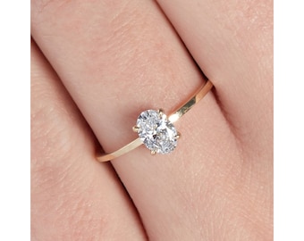 Oval Moissanite Solitaire Ring, 14k Rose Gold Engagement Ring