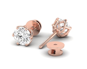 Floral Moissanite Stud Earrings, Six Claw Sterling Silver or Gold